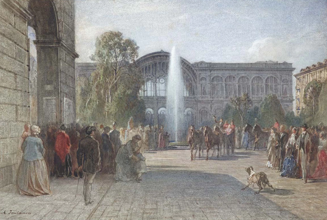 Piazza Carlo Felice con lo scalo della Ferrovia per Genova, 1870 c - Museo di Arti Decorative Accorsi, Ometto, Torino